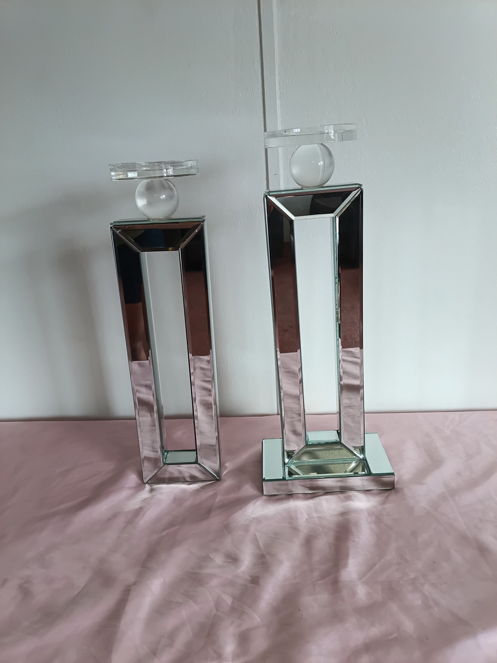 Z Gallerie Mirrored Column Candle Holders - Silver